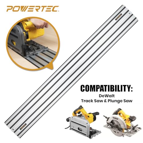 Image of POWERTEC 110 inch Track Saw Guide Kit for DeWalt, Includes 2PK 55 inch Guide Rails, 1PK Guide Rail Connector, and 2PK 7 inch Track Saw Clamps (72059)