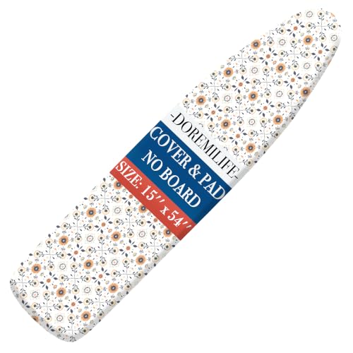 Image of Ironing Board Cover and Pad 15x54 Standard Size, Extra Thick Cotton Iron Board Cover with Padding, Silicone Coated and Scorch Resistant, Elastic Edge with Hook & Loop Strap,Heatproof Floral
