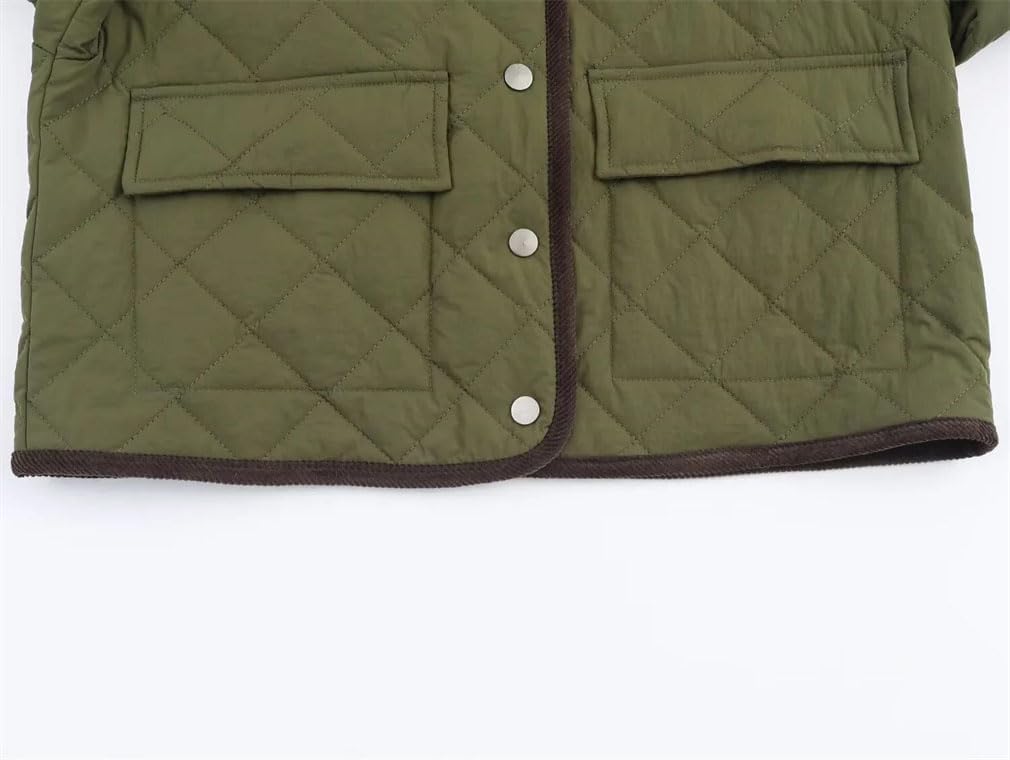 Women's Casual Corduroy Quilted Turn-Down Collar Long Sleeve Short Cotton Jackets