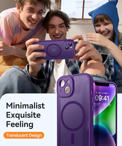 Image of CANSHN Magnetic for iPhone 14 Plus Case, Upgraded [Full Camera Protection] [Compatible with Magsafe] [Translucent Matte] Shockproof Protective Phone Case for iPhone 14 Plus 6.7 inch - Deep Purple