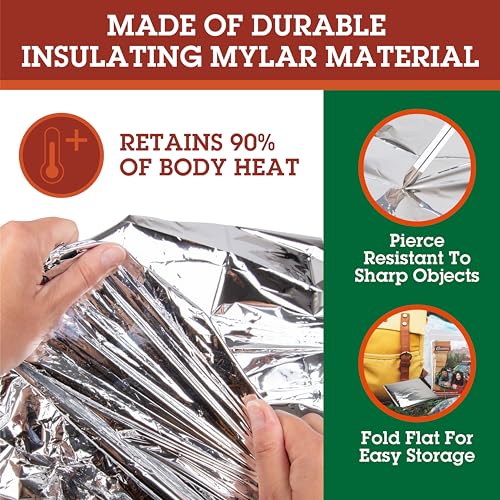 Bolsas de dormir térmicas de emergencia Mylar - Ultra compactas para camping, supervivencia y refugio - Tamaño bolsillo, se despliega a 7 ft x 3 ft - Retiene 90% del calor corporal y repele viento y agua miniatura 4