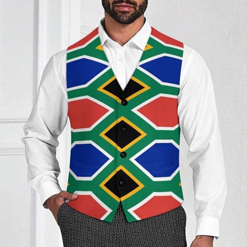 South Africa Flag Men's Suit Vest Slim Fit V-Ncek Waistcoat Business Casual Vest2