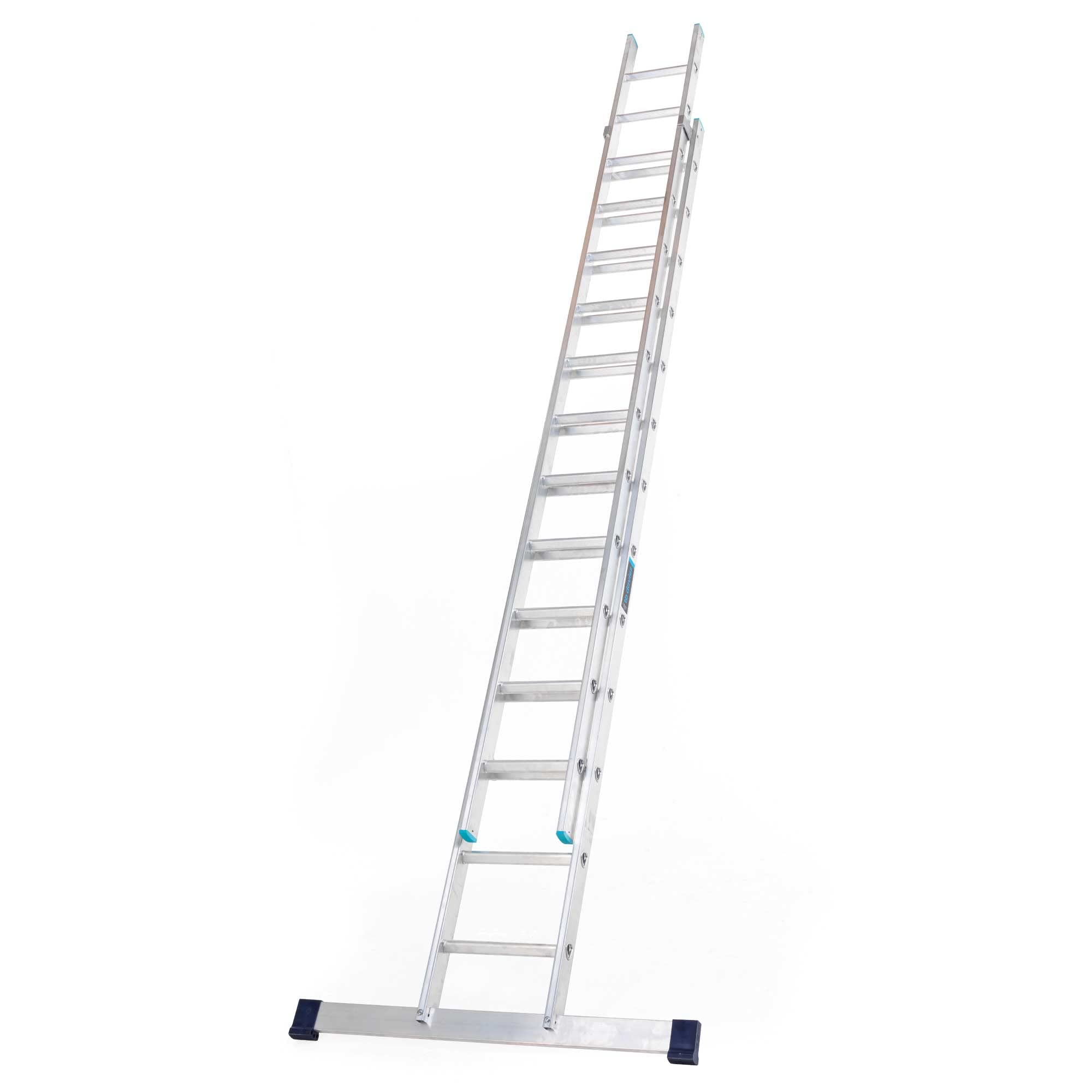 TB Davies 1102-032, 3.5m Double Section Extension Ladders, Aluminium, Stabiliser Bar, Comfort D-Shaped Rungs, Extends 3.5-6.0m, EN131 Professional