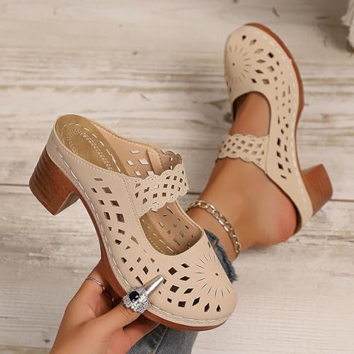Women's Closed Toe Chunky Heel Sandals Slip On Block Heel Walking Slides Shoes Mules for Women Dressy Summer Casual Hollow Out Comfort Slippers Outdoor Platform Slide Wedge Sandals3