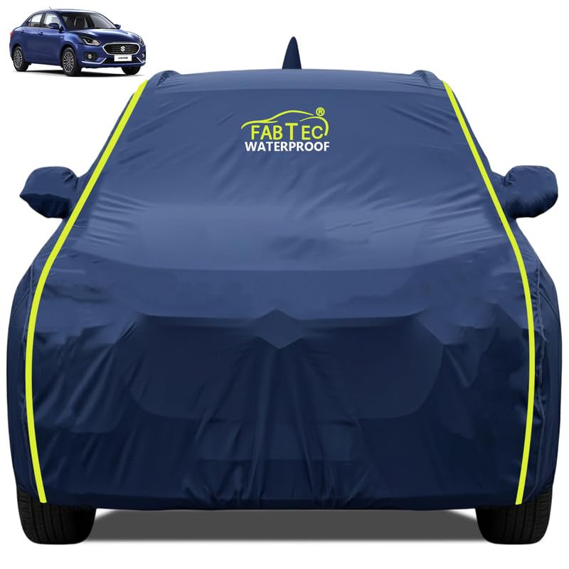 Image of FABTEC Premium Waterproof Car Body Cover for Maruti Dzire (2017-2024) with Mirror and Antenna Pocket All Weather Protection Car Cover Scratch Proof (Navy Blue)