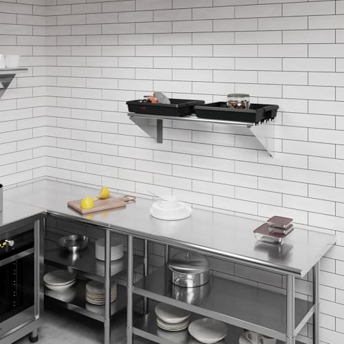 Image of AmGood 14 in. x 36 in. NSF Stainless Steel Tubular Wall Shelf | Heavy-Duty Metal Shelving for Appliances & Equipment | Ideal for Kitchen, Restaurant, Garage, Laundry, Utility Room