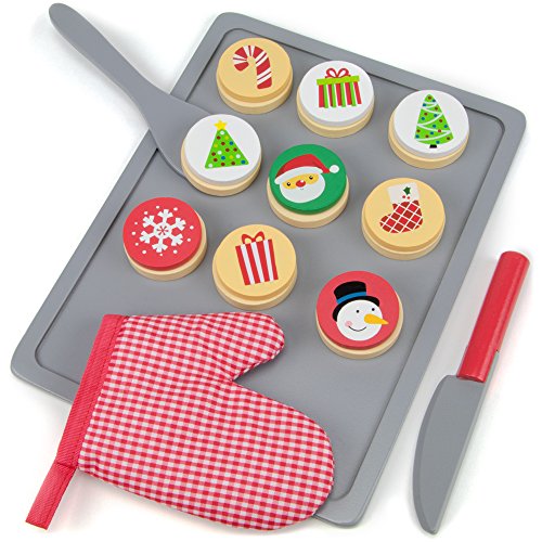 Imagination Generation - Cookies for Santa Plate Set - Wooden Play Food Set of Christmas Cookies with Cookie Box - Perfect Christmas Stocking Stuffers for Kids Ages 3+ - 22 Piece Set with Gift Box