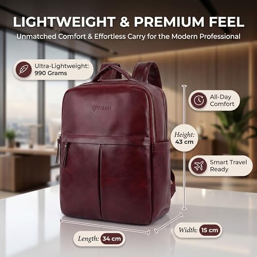 Image of VISMIINTREND Leather Laptop Backpack Bag for Men & Women | Casual, Office, College, Travel, Airport, Weekender Bag | Fits upto 15.6 Inch Laptop, Macbook | Durable | Birthday, Rakhi Gifts