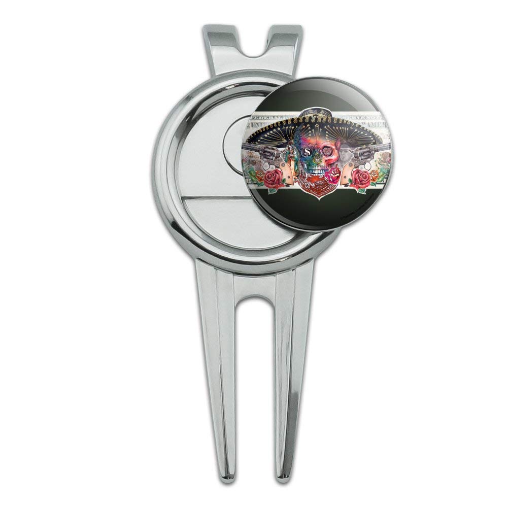 GRAPHICS & MORE Calavera Sugar Skull Guns on Dollar Day of The Dead Golf Divot Repair Tool and Ball Marker