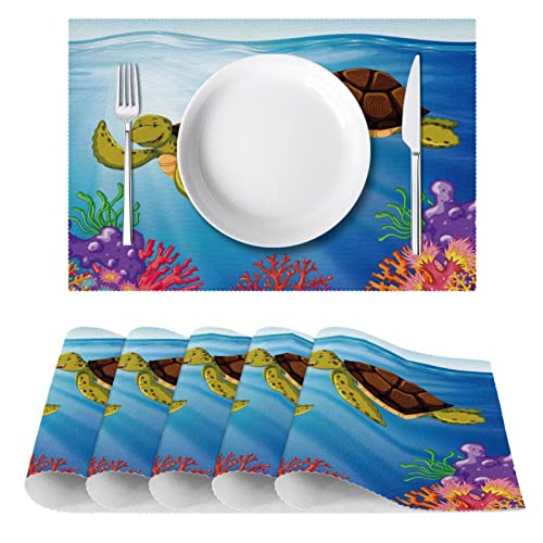 Set de table tissu Oxford anti tache protège table motif océan