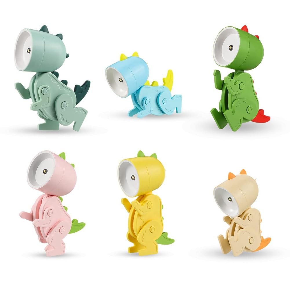 Fowecry 6 Piece Mini LED Desk Dinosaur Shape Lamp Cute Small Phone Holder Plastic 5.1x3.6x9.8cm Portable Reading Table Night Lamp for Kids
