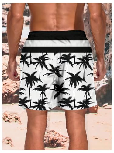 Men's Tropical Print Color Block Drawstring Beach Shorts Quick Dry Straight Leg Swim Trunks with Pocket3