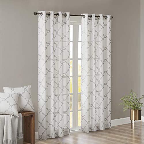 Madison Park Saratoga Single Window Curtain Light Filtering Fretwork Print 1 Panel Grommet Top Drape/Valance For Living Room Bedroom And Dorm, 50 X 84 In, Ivory #TOP1