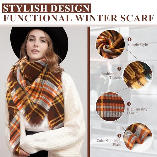 BFONS Plaid Scarf, Winter Fall Scarfs for Women, Warm Soft Chunky Large Blanket Wrap Shawl Oversized Scarves Gift For Women3