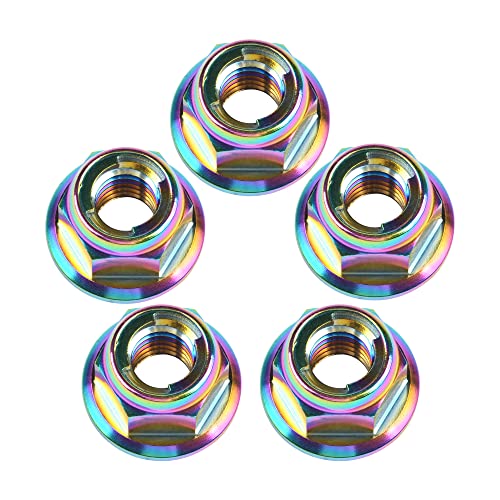Ruifu 自転車用オートバイ用チタンナットM6 / M8 / M10 / M12 ロックナットフランジ5個 (M8, レインボー)