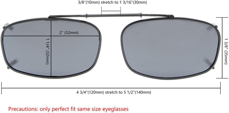 Eyekepper Metal Frame Rim Polarized Lens Clip On Sunglasses 2 1/8" x1 3/8" Grey Lens - Image 5