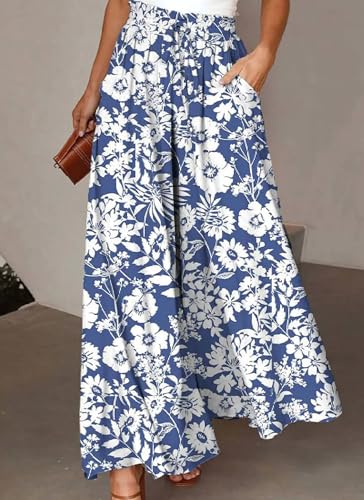 Women's Boho Floral Print Wide Leg Long Pant 2025 Spring Lightweight Breathable Casual Beach Pants2