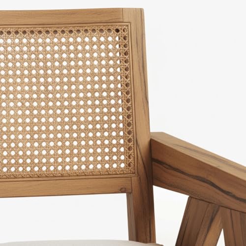Image of Kingsman Furnitures ABEL Rattan Teak Wood Accent Arm Chair for Home Bedroom, Living, Dining, Drawing Room | Ultra Soft and Comfortable for Stress Free | Removable Cushion (KF-Bronx-BurntOrange-Velvet)