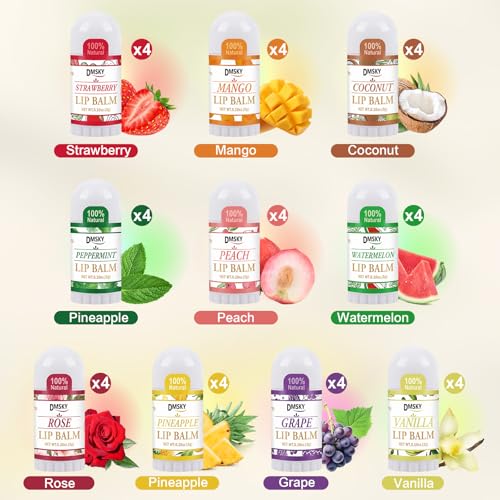 DMSKY 40 Pack Mini Lip Balm, Natural Lip Balm Bulk with Vitamin E and Coconut Oil, Moisturizing Lip Balms for Dry Cracked lips - 10 Flavors