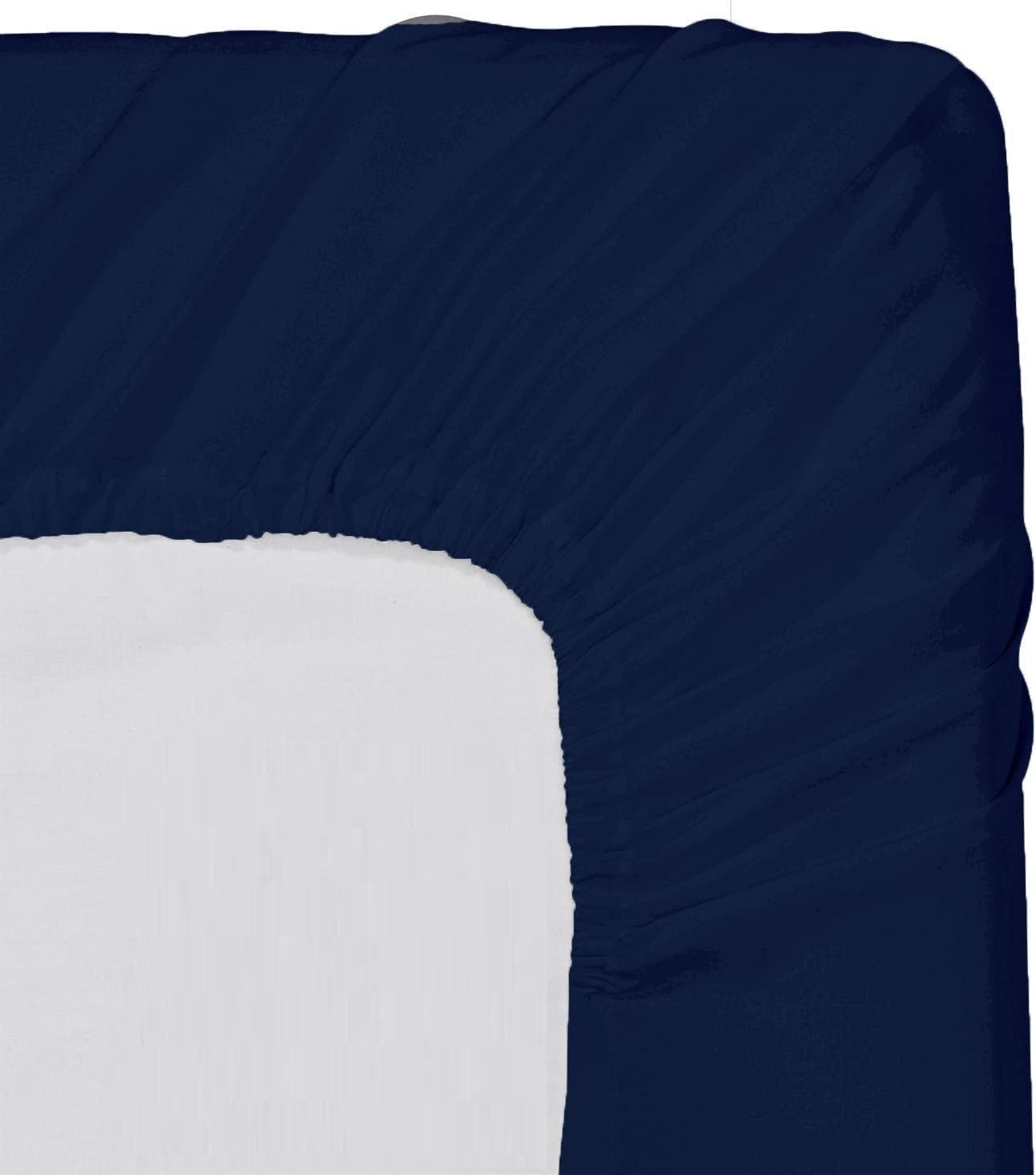 Lenzuolo con angoli in cotone egiziano a 500 fili, 1 pezzo, motivo a tinta unita, con tasca profonda 30 cm, colore: blu navy