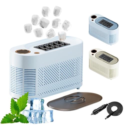 Machine Portable Ice Maker avec 12V Adaptateur d'alimentation rapide Mini Cube Maker, 10 Cube de glace dans 10 Minutes, Compact silencieux électrique ICES Machine pour Camping, Bureau, Voiture, Maison, Bar (Blue 1pcs)