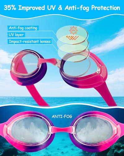 Image of Kids Swim Goggles, Anti-fog and UV Protection with Swim Cap for Age 3-15 Youth Boys Girls Toddler