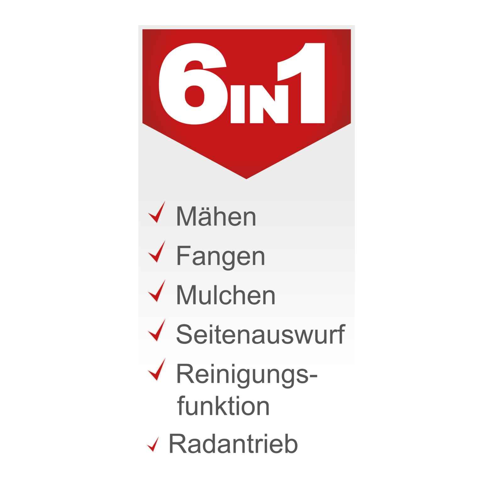 Scheppach Benzin Rasenmäher MS230-53 mit 53cm Schnittbreite & 6PS Leistung | 65L Box | Höhenverstellung 7 Stufen | Antrieb, Seitenauswurf, Mulchfunktion & Reinigungsfunktion | Mulchmäher inkl. Motoröl