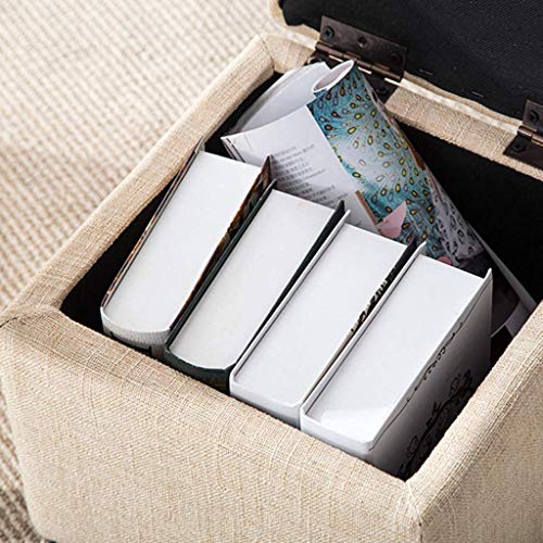 Pouf cube en tissu lin coffre de rangement gain de place salon chambre