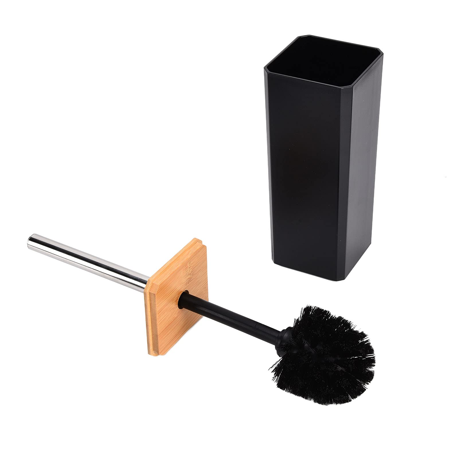 Aramox Juego de Accesorios de Baño de bambú Juego de Baño de 7 Piezas con Caja de ABS Soporte para Cepillo de Dientes Escobilla de Papelera y Bandeja para el del Hotel en Casa (Black)