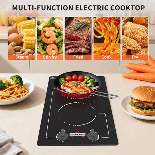 Image of GIHETKUT Double Induction Cooktop, 110V 2300W hot plate with LED Touch Screen, 9 Power Levels, Kids Lock & Timer, Overheat Protection, knob and touch control 2 burner Induction cooktop