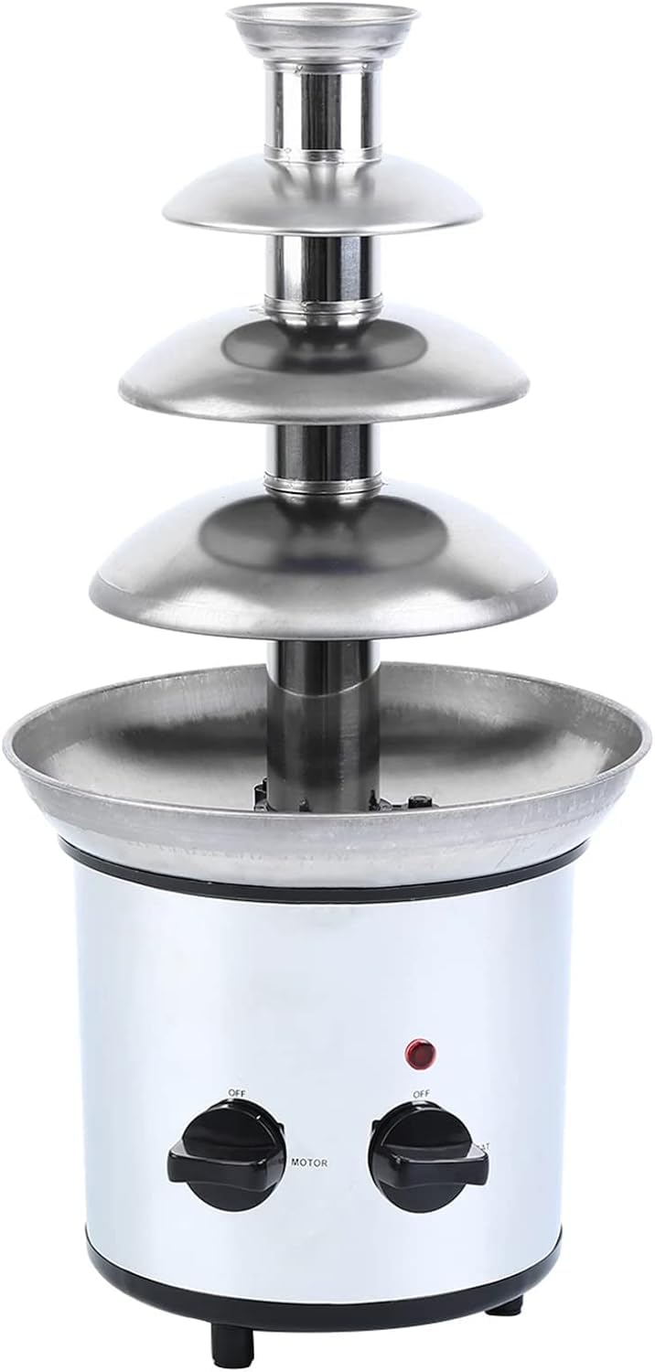 ASerZenith Chocolate Fondue Fountain, Chocolate Fountain, 4 Tiers Electric Chocolate Fondue Fountain Set, Stainless Steel Cascading Fondue Heat, Perfect For Chocolate Nacho Cheese Bbq Sauce