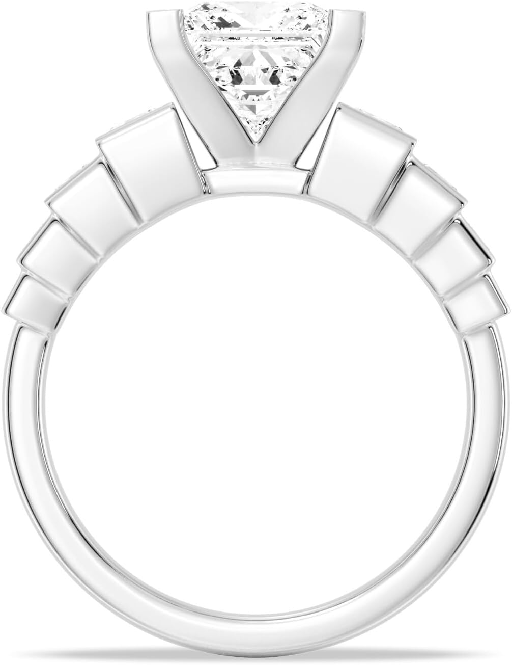 MSBLUE Moissanite Engagement Ring, Staircase Princess Cut, 14K Gold Vermeil, Wedding Promise Ring - Image 5