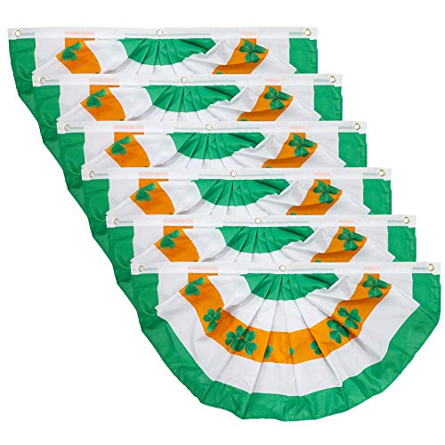 Motiloo 6PCs 3x1.5 Ft Ireland Flag Pleated Fan Flag