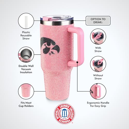 Image of The Memory Company Officially Licensed NCAA - University of Iowa 40oz Pink Bling Game Day Tumbler