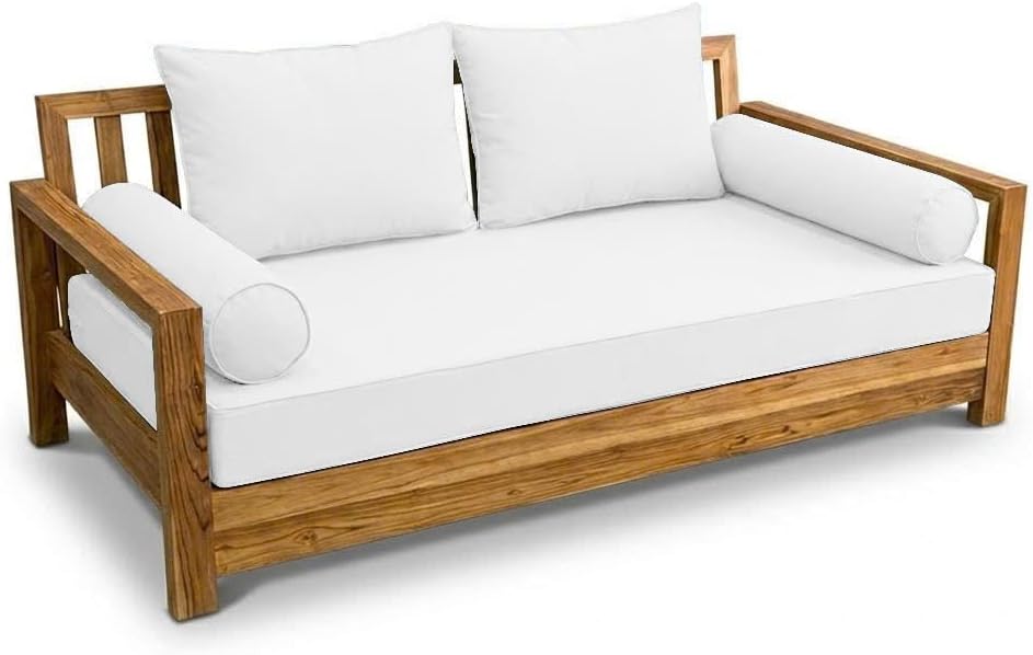 Prolinemax Style 1 - Mattress & Pillow Bolster Cushion for Outdoor Indoor Daybed Porch Swing Bed Piped Trim Twin Size AD106 | Covers ONLY |