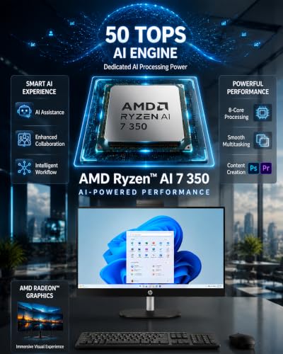 Image of HP 27 inch All in One Desktop Computer Touchscreen Copilot PC 32GB DDR5 1TB SSD | AMD Ryzen AI 7 350 | FHD IPS Display | 1080p IR Camera | WiFi 6 BT5.4 | Windows 11 Pro | Wireless KB&Mouse | Home Office PC