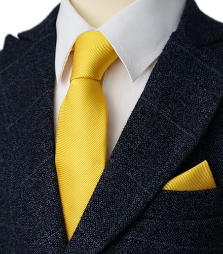 Image of Boy's Solid Tie with Pocket Square Set, Regular Necktie for Children and Kids, Self-Tied