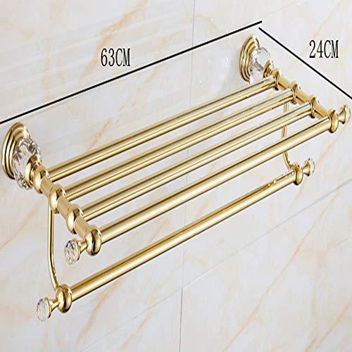 Toallero europeo de pared de acero inoxidable dorado con cristal para baño 6