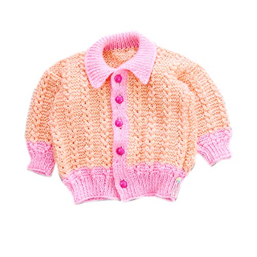Magic Needles Handmade Knit Baby Infant Newborn Winter Woolen Full Sleeves Sleeveless Sweater Pullover Cardigan (Orange 1276, 6-12 Mths)