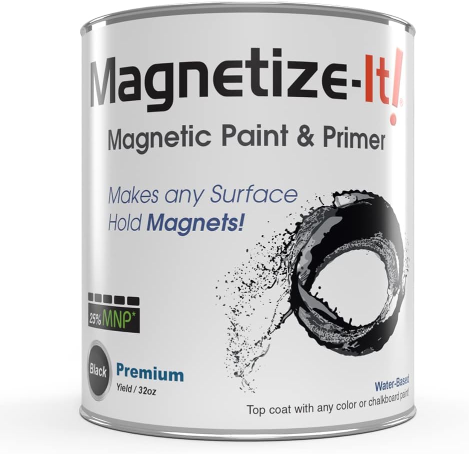 Magnetize-It! Magnetic Paint & Primer (Water Based) – Premium Yield 32oz (MIPYD-1554), Black