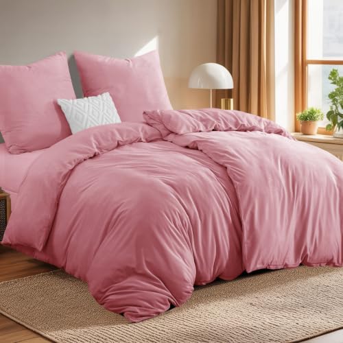 Tifschlaf Winter Flanell Bettwäsche 135 x 200 4teilig Rosa, ÖKO-TEX | Warm Flauschig Winterbettwäsche Samt Plüsch Cashmere Touch Bettbezug 2er Set und 2 Kissenbezüge 80x80 mit Reiß