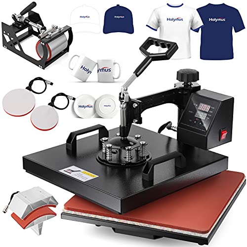 Pro 5 in 1 Heat Press Machine 15x15 Combo Teflon-Coated, Upgrade Slide Out Drawer Tshirt Press, Premium Aluminum Hat Press, Multifunction Swing Away Heat Transfer Press for T Shirts/Cap/Mug/Plate