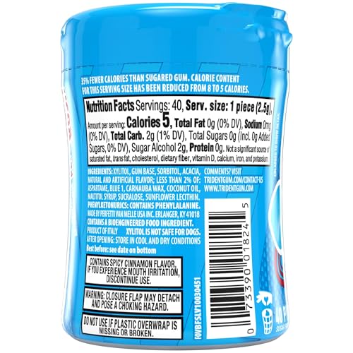Image of Trident Vibes Sugar Free Gum, Peppermint Rush Gum, Regular Size, 40 Piece Bottle (Pack of 2)
