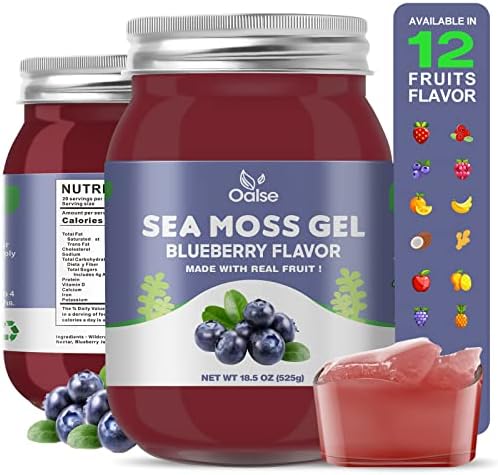 OALSE Sea Moss Gel - 18.5oz Blueberry Flavor Sea Moss Gel Organic Raw Nutritious Organic Sea Moss Gel in Minerals, Proteins & Vitamins, Vegan-Friendly