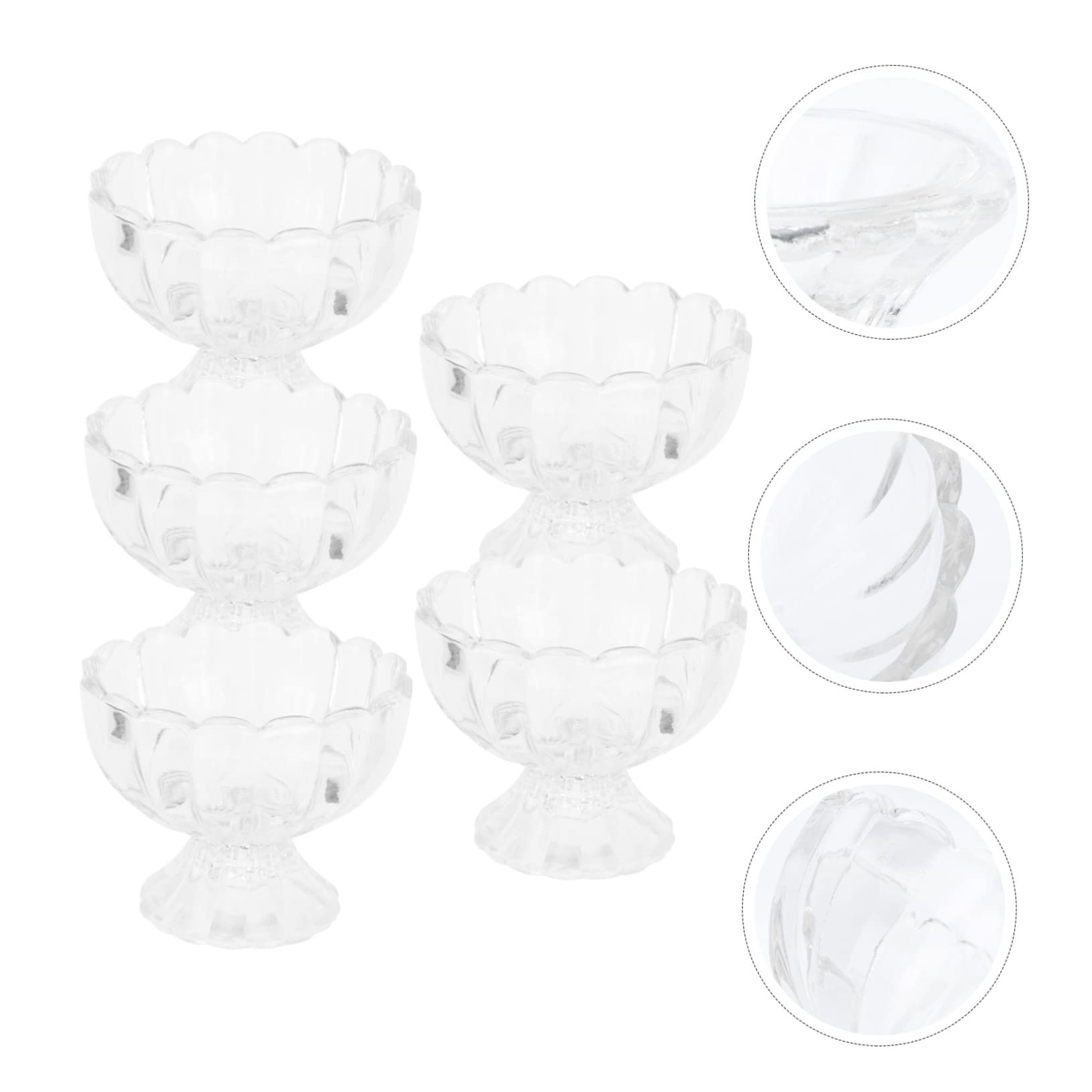 Coppe Dessert in Vetro a Forma di Loto, 150ml, Set 5 Pezzi, Facili da Pulire, per Gelato e Budino