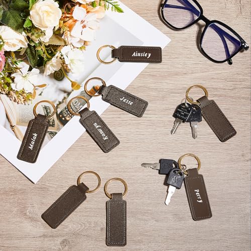 Image of Leather Key Fob Kit with Metal Rings, PU Leather Keychains Blank for Laser Engraving, DIY Craft Tools
