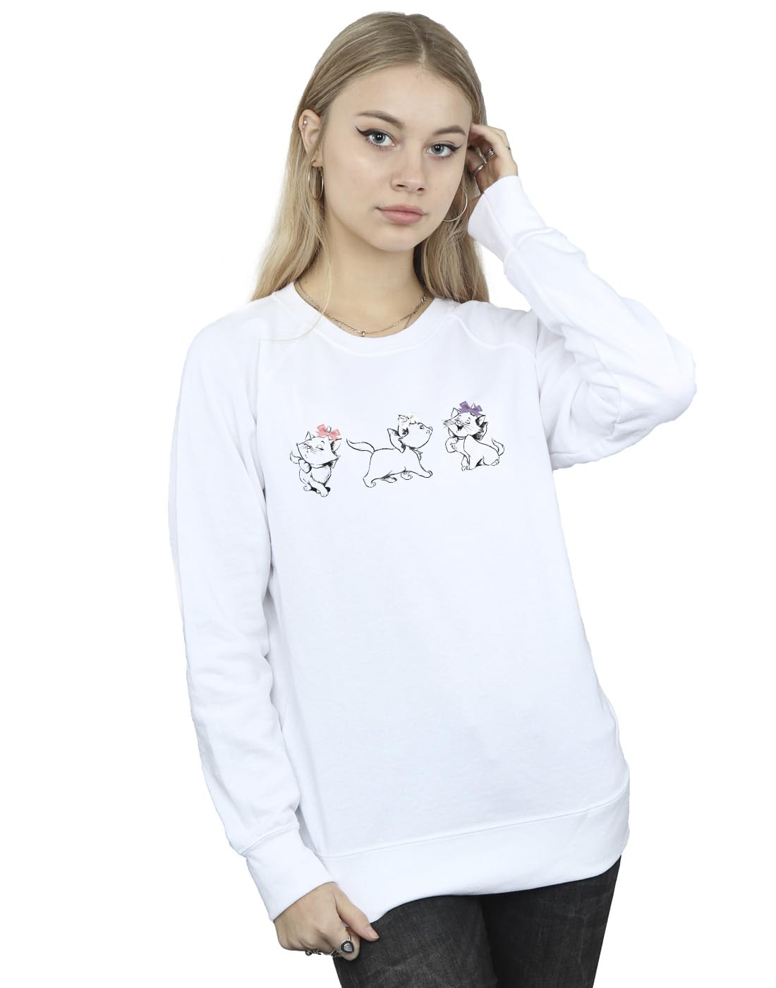 Absolute Cult Women's White Disney The Aristocats Marie Bows Sweatshirt Medium