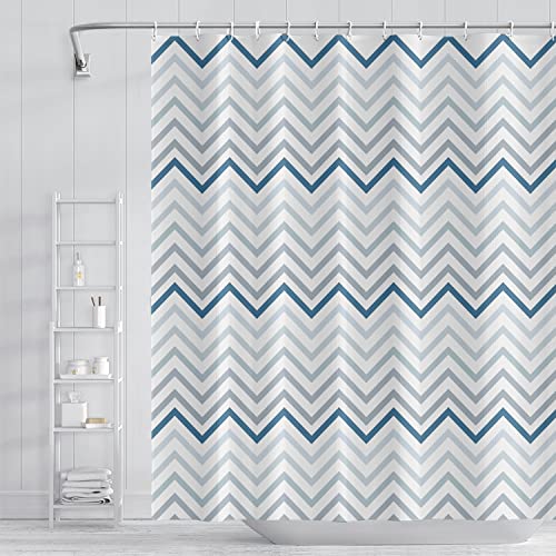Umpoo Grey and Blue Pattern Bathroom Shower Curtain Abstract Wave