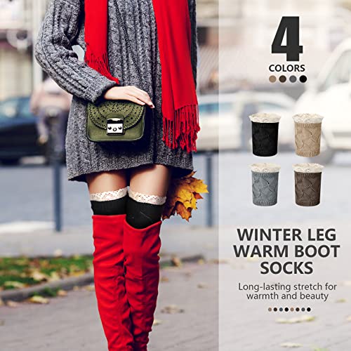 Mepase 4 Pairs Women Boot Cuffs Winter Leg Warmers Crochet Cable Knit Boot Toppers Boot Socks For Christmas Gift, 4 Colors #TOP4