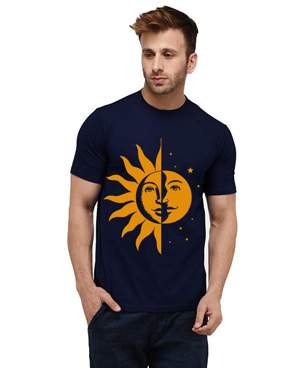 CaseriaMen's Cotton Printed T-Shirt -Sun Moon and Stars | 100% Cotton | Half Sleeves | Regular Fit | Printed | Round Neck | Graphic T Shirt